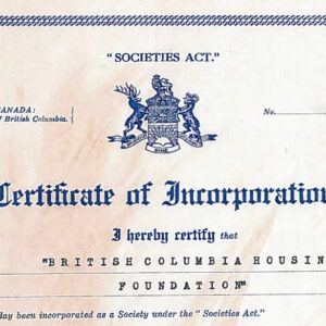 Cropped image of Certificate of Incorporation of British Columbia Housing Foundation