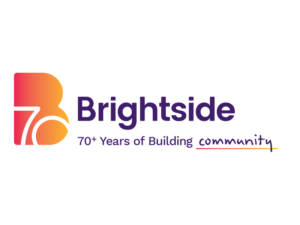 Brightside logo commemorating 70 year anniversary. Tagline states "70+ Years of Building Community"