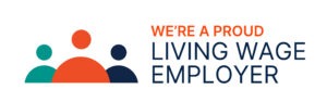 logo next to text that reads "We're a proud Living Wage Employer"